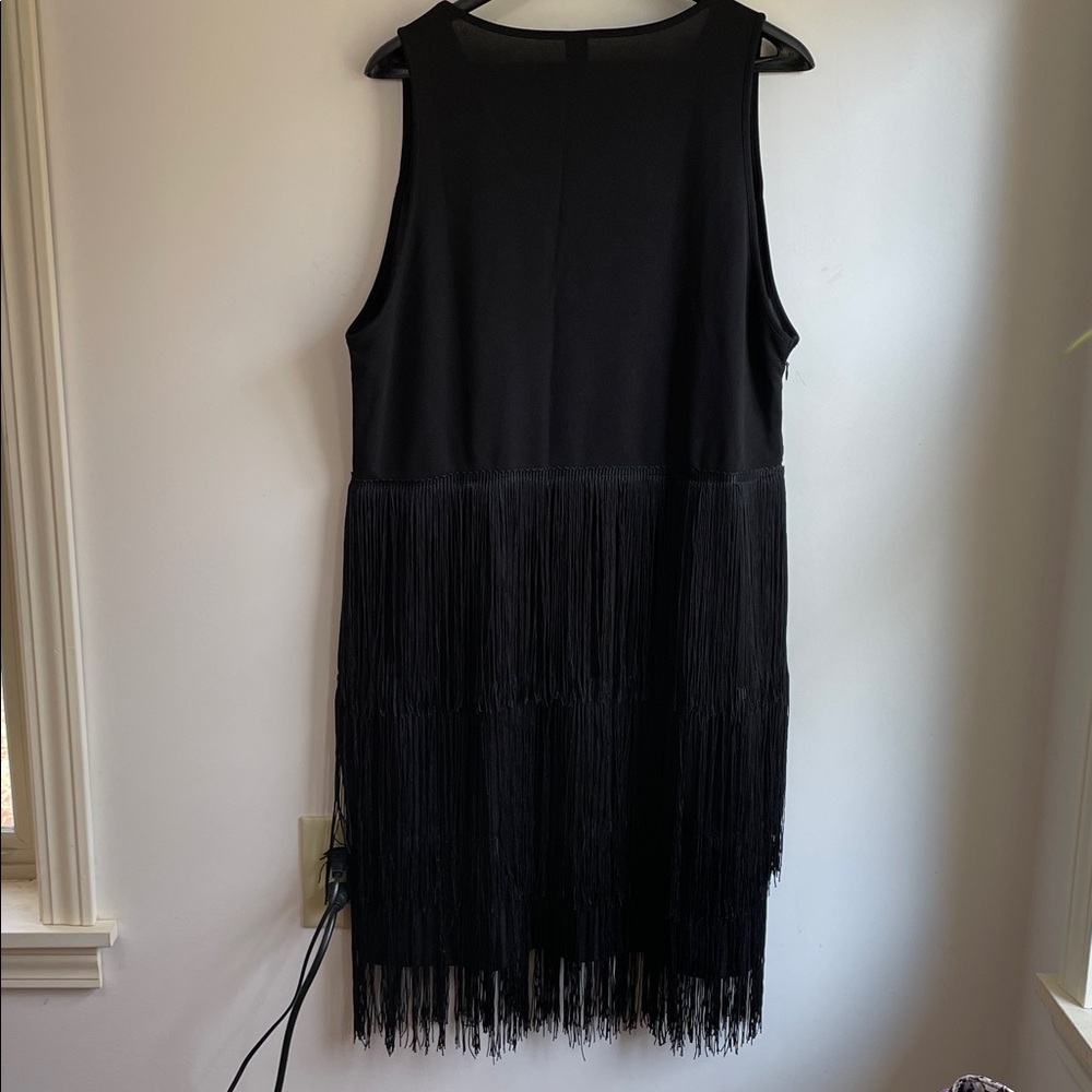SHEIN Black V-Neck Fringe Side Zip Midi Dress 3XL - Picture 6 of 7